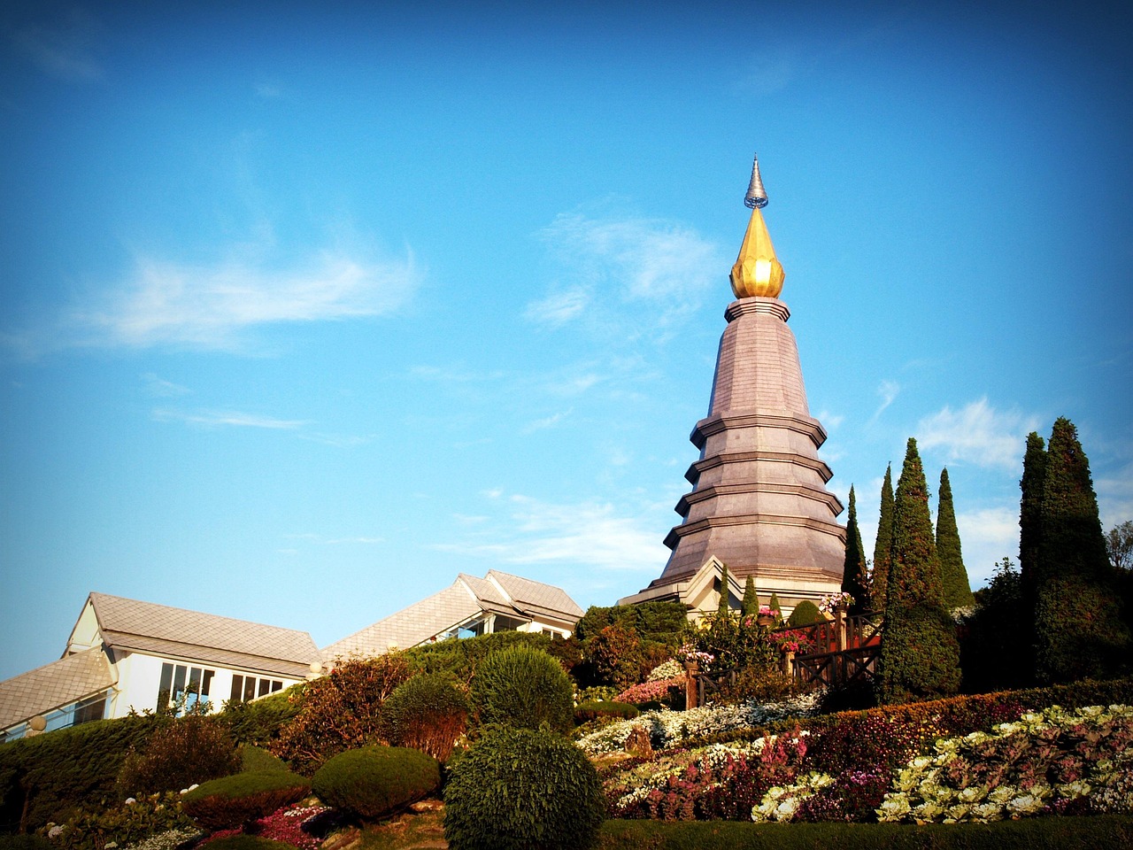 Twin royal pagodas in gardens at Doi Inthanon